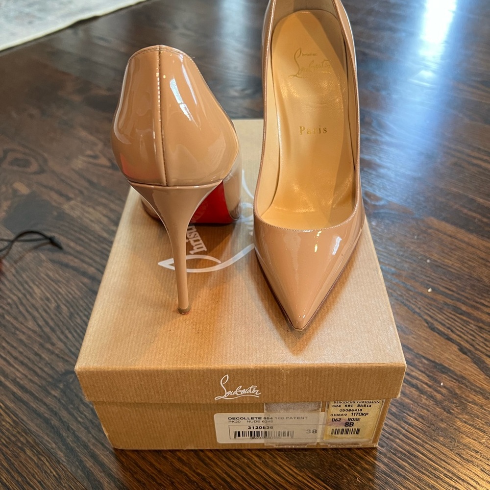 Christian Louboutin Nude Patent Leather Pointed Toe Pumps